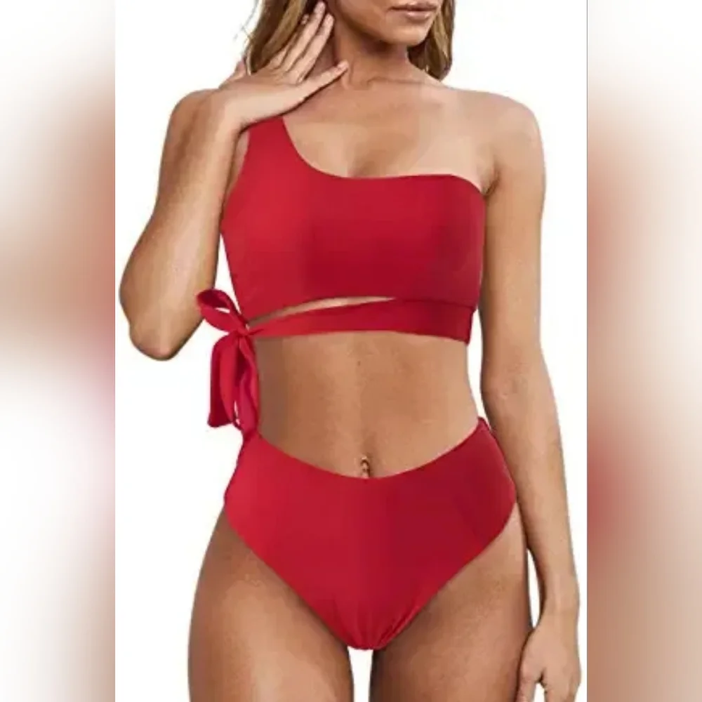 Sale NWT One Shoulder High Waisted Bikini Tie High Cut 2PC Swimsuits 🩱